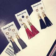 Cool na Korean jewelry Korean version of the new best selling rear-mounted round Diamond Pearl Leather tassels earring 2049