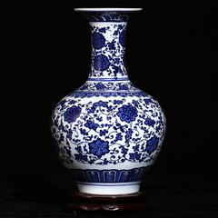 景德镇陶瓷花瓶青花瓷器缠枝莲现代家居客厅摆件古典工艺品礼物