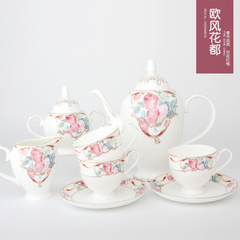 唐山骨瓷创意陶瓷欧式简约咖啡具15头咖啡杯碟勺套装锦盒特价包邮