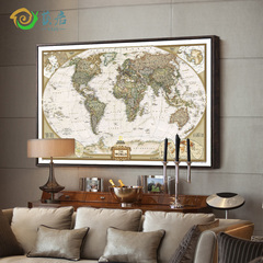 艺居现代简约玄关装饰画客厅沙发墙有框挂画书房壁画世界地图英文
