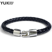 YUKI men''s jewelry Korean version of the hipster fashion titanium steel buckle sweethearts boys woven bracelet leather gifts