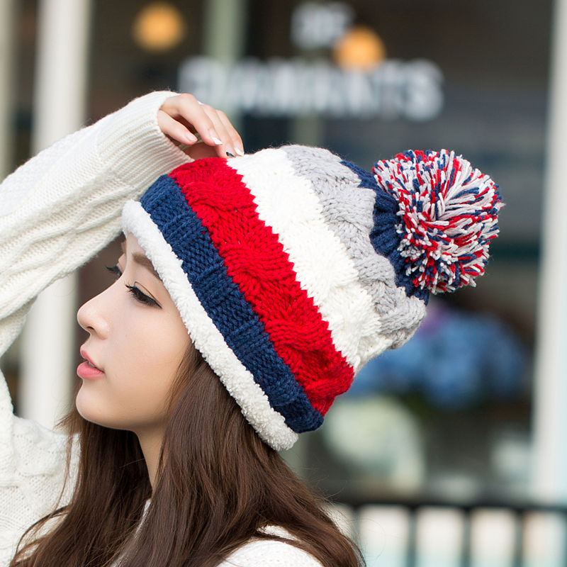女士冬天帽子韩版潮保暖护耳毛线帽韩国休闲可爱针织帽加绒冬季帽产品展示图2
