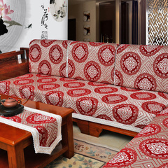 定制定制特价中式实木沙发垫防滑布艺坐垫红色喜庆中国风四季适用