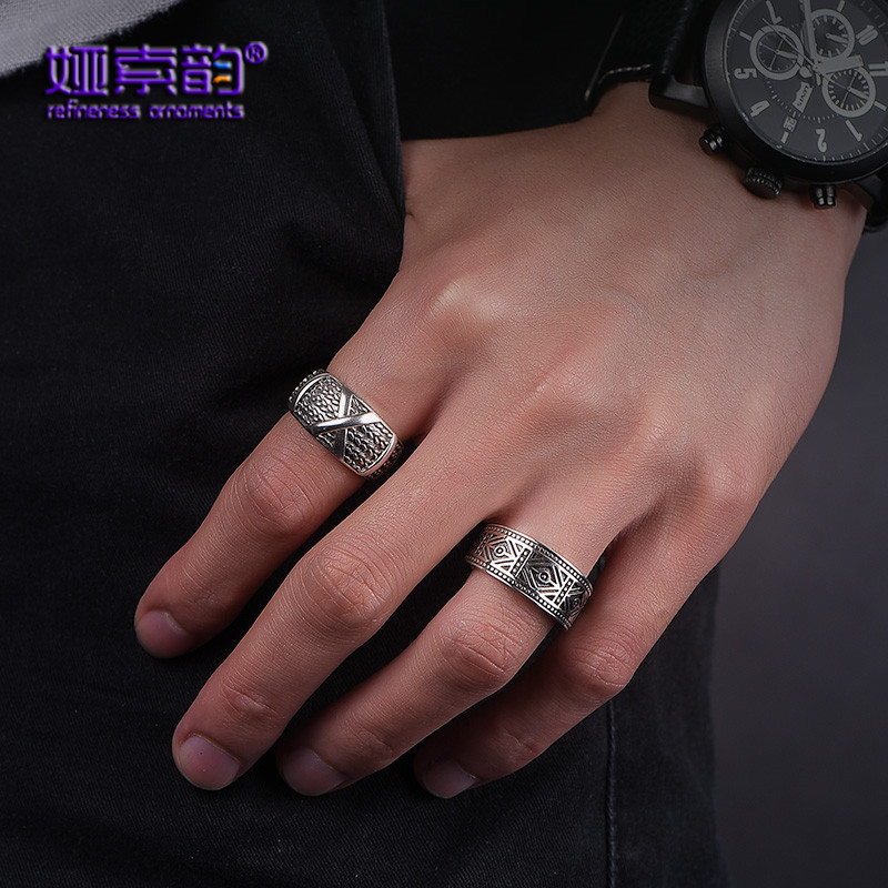 娅索韵新款925银霸气食指戒指男个性佛爷指环开口情人节男友礼物