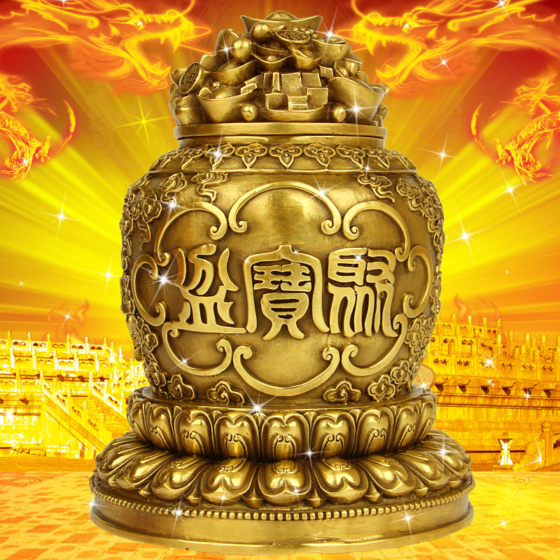 纯铜五路财神聚宝盆招财摆件客厅酒柜办公室风水装饰工艺品开业礼