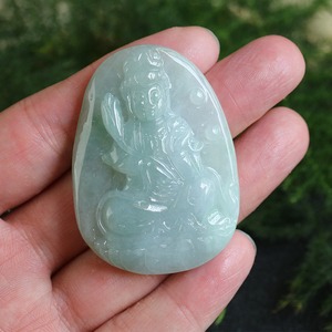三川玉业翡翠观音吊坠冰糯种玉观音挂件大势至菩萨属马本命佛玉坠