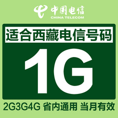 西藏电信4g手机流量充值1G 流量卡 加油包 省内通用当月有效