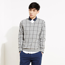 美特斯邦威2015秋装新款男棋盘格提花长袖毛衫吊牌价199