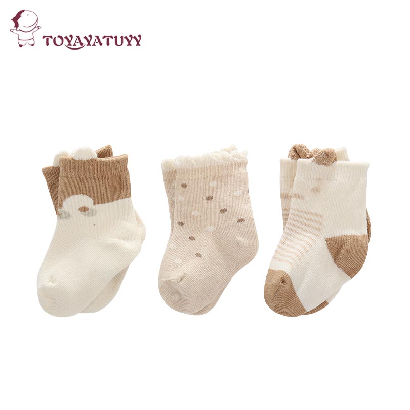 3雙裝新生兒用品襪子嬰兒襪男女童寶寶毛巾襪春秋款襪子彩棉0-3-6
