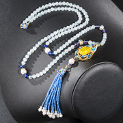 Very Thai cloisonne Peacock ladies and gorgeous natural aquamarine necklace 925 Silver tassel necklace for women