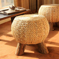 纯手工时尚创意换鞋凳家用圆凳实木矮凳草编沙发凳板凳小凳子包邮