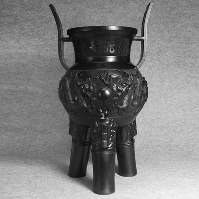 中国黑陶艺术大师 张国庆《中华龙鼎》纯手工浮雕及垛刀 h140952