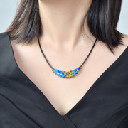 Thai gold-plated 925 Silver Crescent-shaped pendant women burn blue cloisonne technology vintage silver jewelry