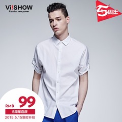 Viishow2015 summer dress new style men's solid color cotton short sleeve shirt pointed collar white shirts of England wind short sleeve