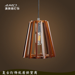 现代中式餐厅实木吊灯 服装店咖啡厅酒吧餐厅装饰led木艺吊灯