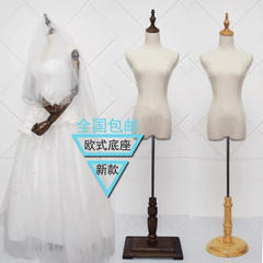 半身女模特道具带活动手 婚纱服装店橱窗展示模特 复古实木包布架