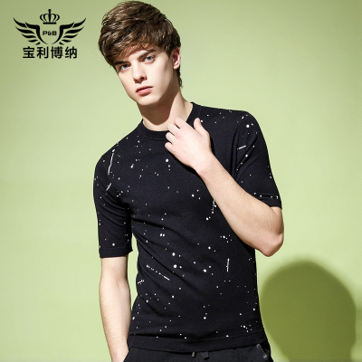 【图】宝利博纳2017新款男士羊毛黑短袖t恤男