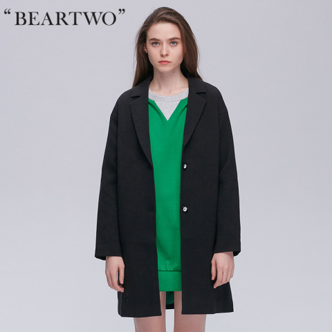 BEARTWO春秋季纯色中长款大衣 廓形气质风衣外套BC5S810500