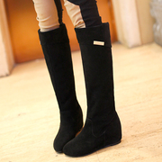 Korean leather leisure rider boots autumn 2015 nubuck boots in flat round head with flat high boots women