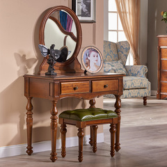 美式家具卧室妆台 妆镜 妆凳组合梳妆台妆凳组合小木全实木复古