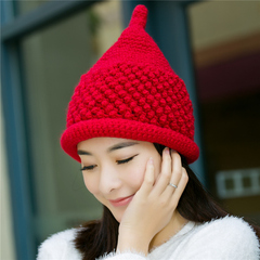 心妃兰 2016冬季新款 女士卷边保暖纯色尖顶毛线帽针织帽