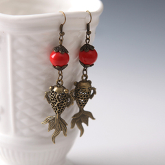 Young singers Fook Jingdezhen fish earrings vintage jewelry handmade jewelry mother sent his girlfriend a gift