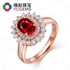 YCGEMS/缘彩珠宝0.5克拉红宝石18K金彩色宝石彩宝戒指裸石定制