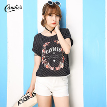 拉夏贝尔2015夏新款 个性字母印花波点印花短袖T恤 女30005353