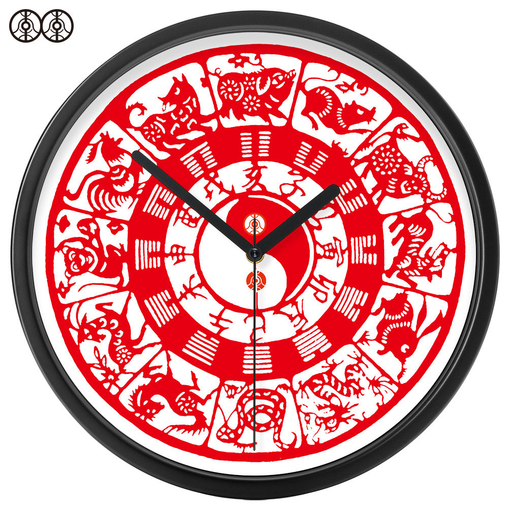 0李李艺术挂钟挂表中式古典时辰八卦十二生肖实木客厅静音石英钟