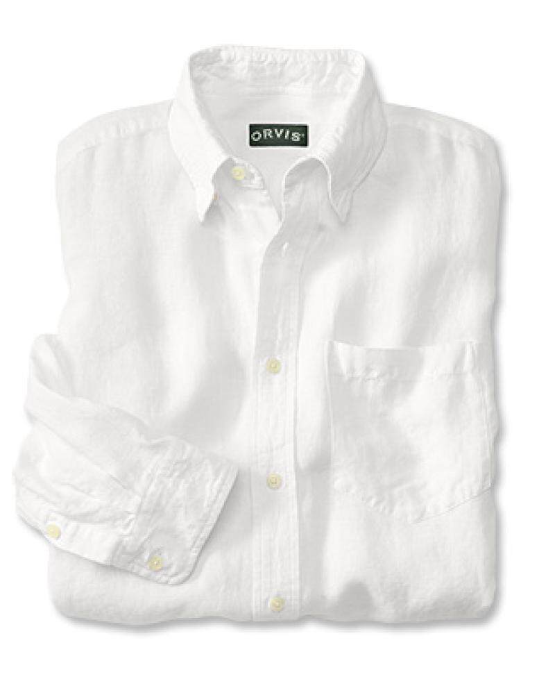 orvis男衬衫长袖暗扣领亚麻纯色柔软轻便休闲舒适经典正品o051v