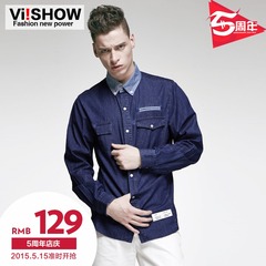 New spring/summer viishow2015 denim shirt men's long sleeve denim shirt in Europe and America as contrast collar shirt thin section