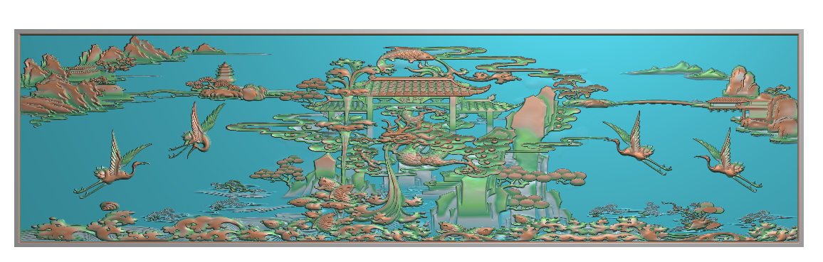 设计图鲤鱼跳龙门66ok鹤远山山水宝座靠背板挂屏风147