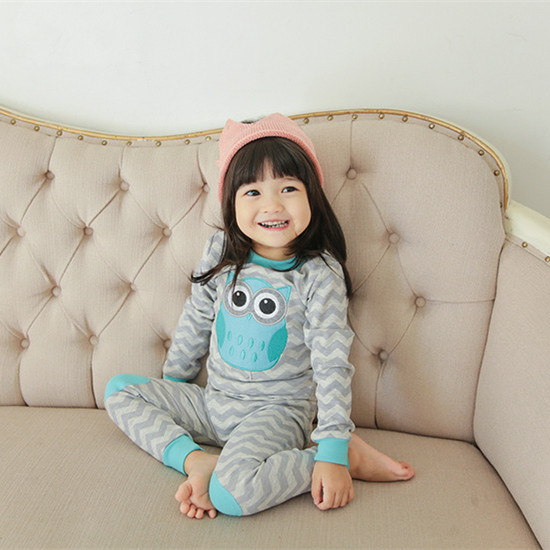新款出口韩国春秋冬儿童纯棉家居服保暖内衣男童女童睡衣两件套装