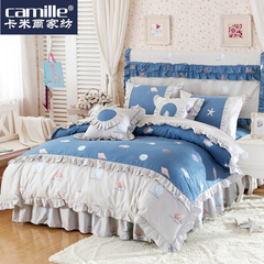 卡米尔全棉韩版床裙式四件套田园公主风床罩式六件套床盖床单特价