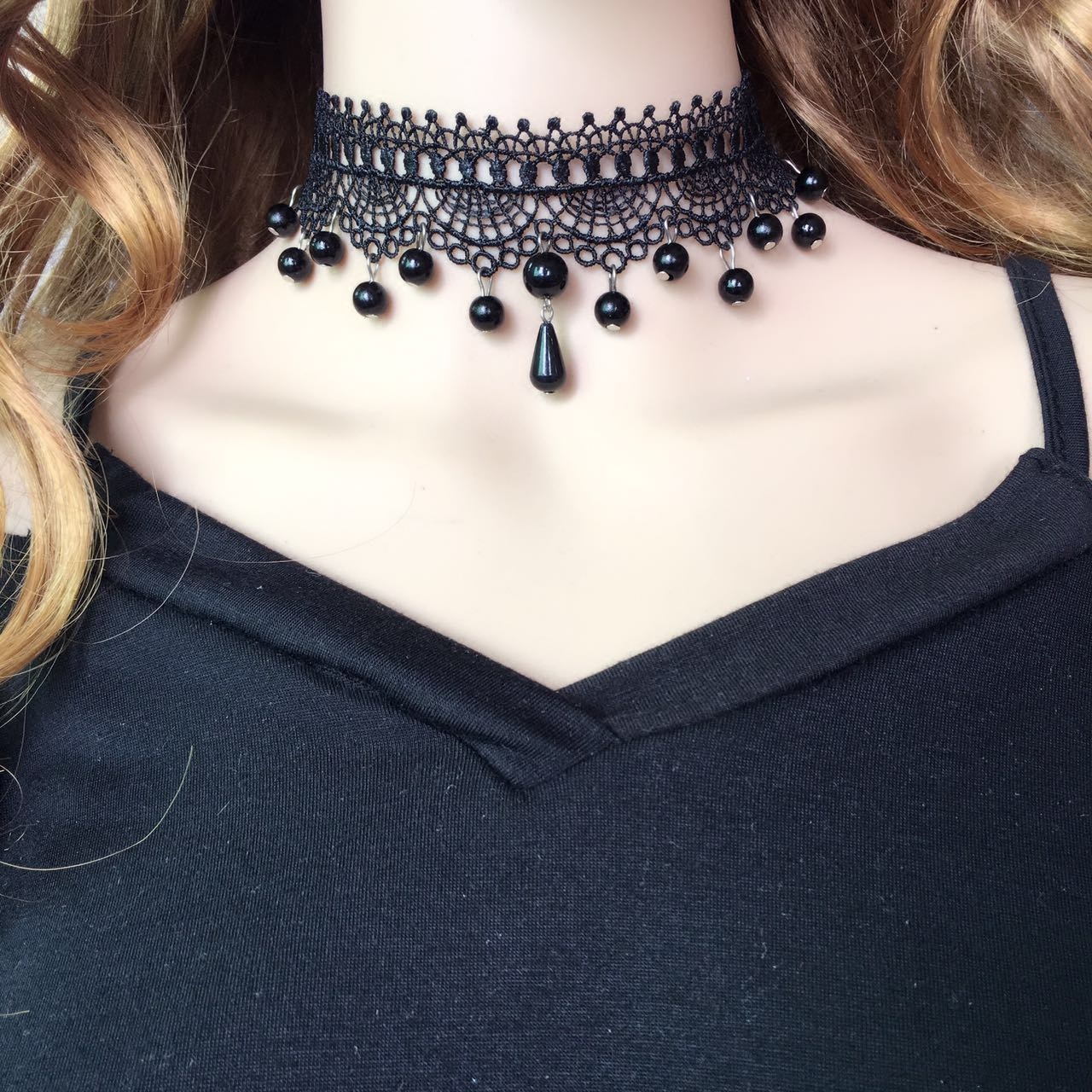 宽边夸张手工定制原宿复古白色蕾丝颈链脖带项圈女锁骨遮纹