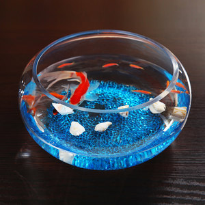 鱼缸迷你养鱼盆水仙缸家用装饰青花瓷瓷缸圆形装饰品 3  花瓶圆形玻璃