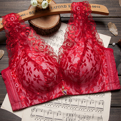 思晴新品红色性感蕾丝小胸厚文胸聚拢无钢圈调整型背心式女士内衣