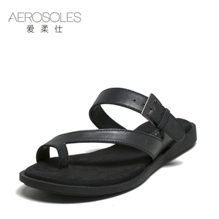 愛馬仕簡約 Aerosoles 愛柔仕歐美簡約頭層羊皮舒適條帶休閑平底女涼拖漁夫鞋 愛馬仕包