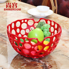 尚容树脂果盘镂空水果盘客厅创意家用大号水果篮红色欧式茶几果盆