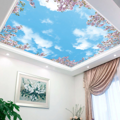 简约天空温馨樱花蓝天白云客厅吊顶天花板3D立体墙纸大型壁画壁纸