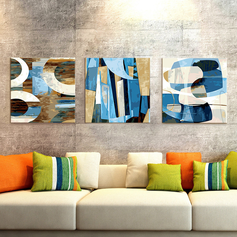 diy数字油画油彩画三联三拼自油自画客厅自绘手工填色画三联画