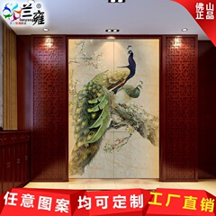 兰雍 瓷砖背景墙 孔雀玄关背景墙 餐厅瓷砖艺术背景 走廊玄关壁画