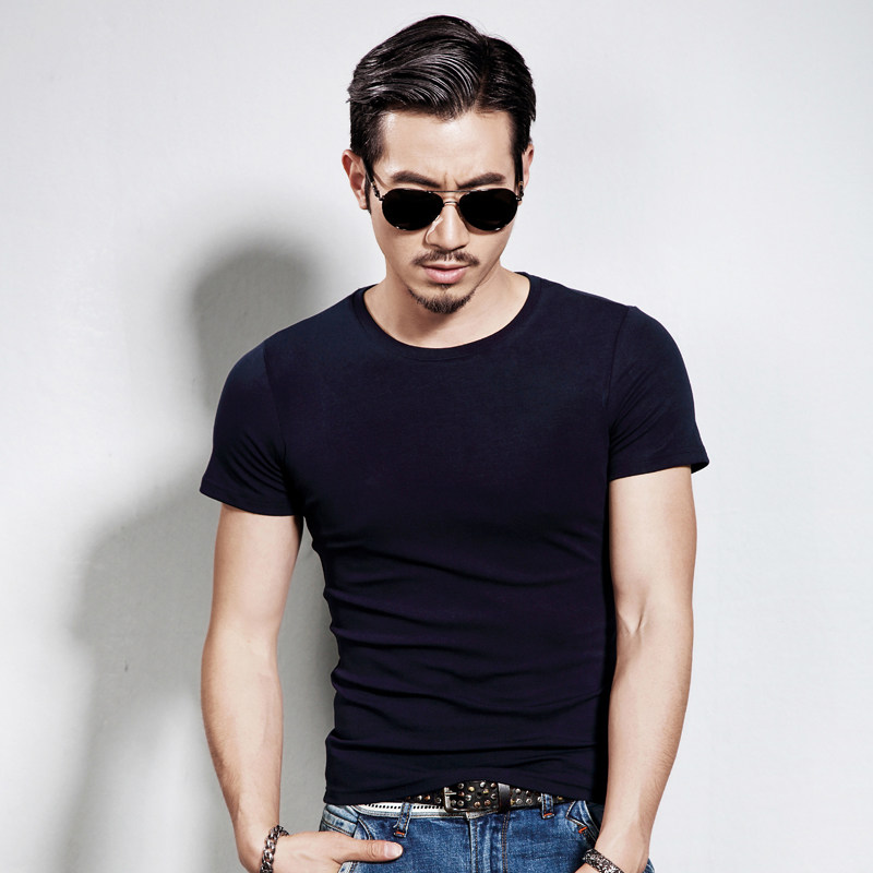 男士短袖t恤圆领纯白黑色体恤纯色紧身夏季打底衫半袖衣服