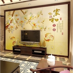 晋妃时尚瓷砖背景墙 客厅中式电视背景墙文化艺术九尾鱼 家和富贵