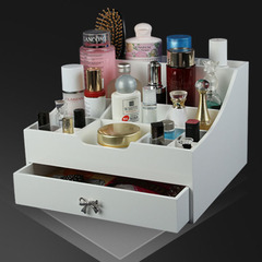 美至欧式桌面化妆品收纳盒创意 木质梳妆盒大号 韩式化妆盒抽屉式