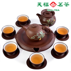 天福茗茶 硕韵点釉壶组 宜兴紫砂泥料 万年福禄功夫茶具220cc