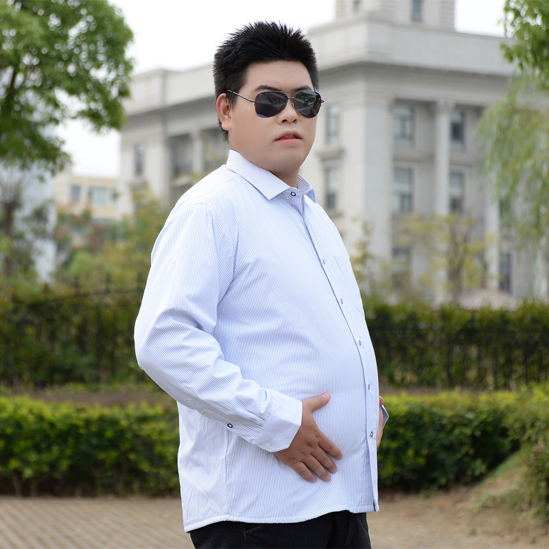 大号加肥加大码衬衫男长袖条纹衬衣特大码肥佬胖子休闲商务男装潮