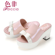 Non-summer new style patent leather chunky heels girl thongs slip fashion slipper WHBD43904B