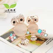 Bagen grass OWL Opal brooch rhinestone Crystal cute retro collar lapel brooch pin scarf buckle