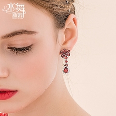 Beauty is just too H0217 red CZ Flower Earrings Korean bride wedding earrings ear clip the optional Lady gift box